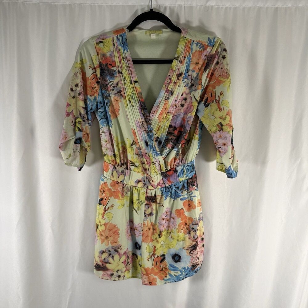 Gianni Bini Romper Women's XS Green Floral Short Sleeve Shorts V-Neck